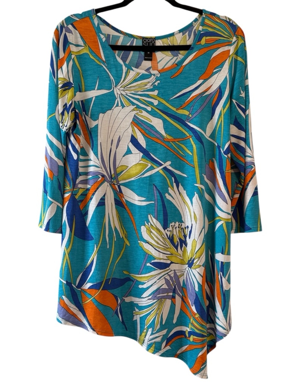☀️ Clara Sunwoo Colorful Tropical Floral Print Asymmetrical Top